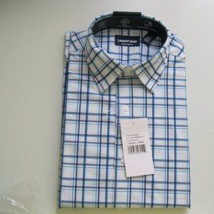 LANDS' END men's regular fit Dress Shirt no iron stretch blue 15-15.5, 34/35